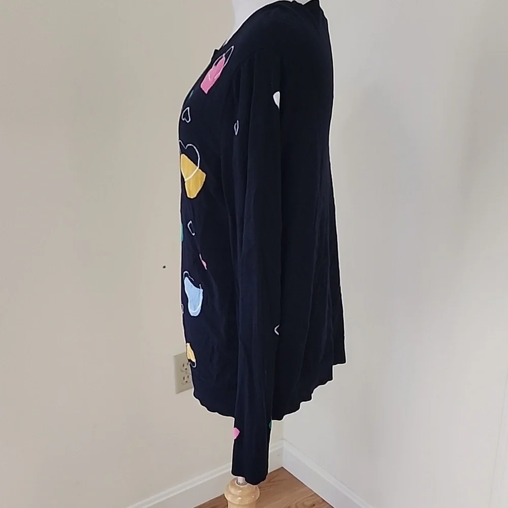Talbots XL navy Colorful Heart Pattern cotton blend Sweater. - Picture 3 of 8